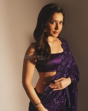 Hot Actress Raashii Khanna in a Purple Sequin Saree with a Matching Satin Blouse Pictures 01