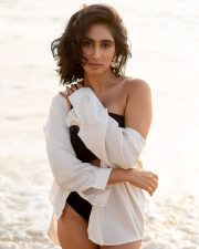 Hot Deepti Sati in a Black One Shoulder Front Cut Out Monokini Swimsuit Pictures 01
