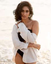 Hot Deepti Sati in a Black One Shoulder Front Cut Out Monokini Swimsuit Pictures 01