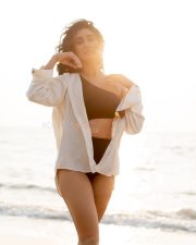 Hot Deepti Sati in a Black One Shoulder Front Cut Out Monokini Swimsuit Pictures 03