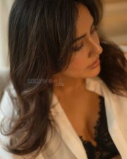 Hot Neha Sharma in a Black Lace Bra and Oversized White Shirt Photos 07