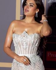 Hot Nidhhi Agerwal in a White Sequined Corset Gown with a High Thigh Slit Pictures 02