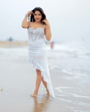 Hot Sakshi Agarwal in a White Sleeveless Lace Maxi Dress Pictures 01