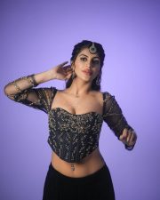 Hot Yashika Aannand in a Black Embroidered Netted Sleeve Top with a Black Skirt Photos 03