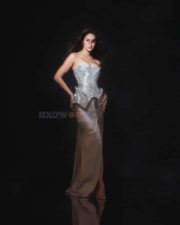 Hot and Tempting Disha Patani in an Off Shoulder Silver Corset Sequin Silk Gown Photos 01