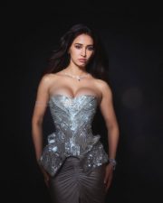 Hot and Tempting Disha Patani in an Off Shoulder Silver Corset Sequin Silk Gown Photos 07