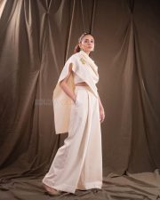 I Love You Rakul Preet Singh in a Structured Ivory Crop Top with a Matching One Shoulder Cape and Wide Leg Flared Trousers Pictures 01