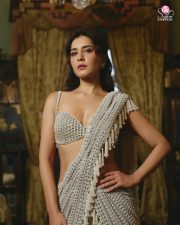 Iconic Actress Raashi Khanna in a Pearl Embellished Saree Photos 01