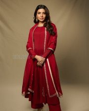Iconic Actress Samantha Ruth Prabhu in a Red Salwar Kameez Photos 03