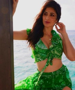 Indian Actress Katrina Kaif in Green Low Cut Top Photos 01