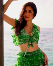 Indian Actress Katrina Kaif in Green Low Cut Top Photos 02
