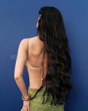 Irresistible Disha Patani Cleavage in a Olive Green Sequin Cutout Slit Gown Photos 03
