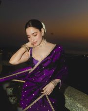 Irresistible Tamannaah Bhatia in a Purple Kanchipuram Saree with a Sleeveless Blouse Photos 01