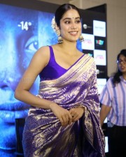 Janhvi Kapoor in a Blue Saree and Backless Blouse for Mili Promotion Event Photos 08