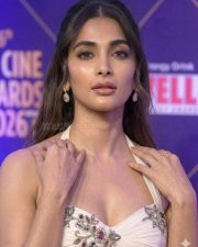 Kanchana 4 Actress Pooja Hegde in an Ivory Empire Waist Gown Photos 02