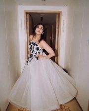 Kannada Beauty Pranitha Subhash in a White Strapless Floral Dress Pictures 04