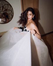 Kannada Beauty Pranitha Subhash in a White Strapless Floral Dress Pictures 06