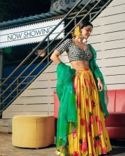 Kannivedi Heroine Keerthy Suresh in a Black and White Choli with a Flared Yellow Skirt Photos 04
