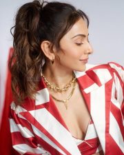 Khiladi 1080 Actress Rakul Preet Singh in a Red and White Striped Blazer with a Striped Crop Top Bandeau and Striped Mini Skirt Photos 04 Khiladi 1080 Actress Rakul Preet Singh in a Red and White Striped Blazer with a Striped Crop Top Bandeau and Striped Mini Skirt Photos 04
