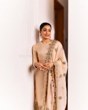 Kuberaa Actress Rashmika Mandanna in a Beige Kurta Churidar Set Photos 03