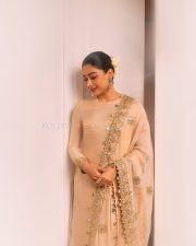 Kuberaa Actress Rashmika Mandanna in a Beige Kurta Churidar Set Photos 04