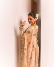 Kuberaa Actress Rashmika Mandanna in a Beige Kurta Churidar Set Photos 05