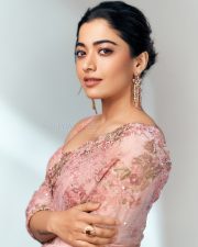 Kuberaa Heroine Rashmika Mandanna in a Blush Pink Floral Saree Pictures 02