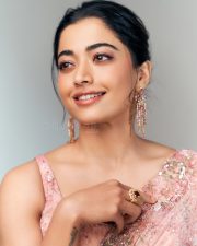 Kuberaa Heroine Rashmika Mandanna in a Blush Pink Floral Saree Pictures 03
