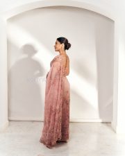 Kuberaa Heroine Rashmika Mandanna in a Blush Pink Floral Saree Pictures 04