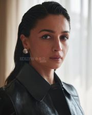 Love and War Actress Alia Bhatt in a Black Leather Coat Photos 04