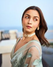 Luminous Actress Alia Bhatt in a Mint Green Floral Organza Saree Photos 01