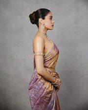 Luminous Actress Janhvi Kapoor in a Purple Gold Iridescent Sheer Saree Photos 03