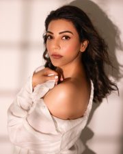 Luminous Actress Kajal Aggarwal in a White Off Shoulder Shirt Photos 01 Luminous Actress Kajal Aggarwal in a White Off Shoulder Shirt Photos 01