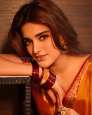 Luminous Actress Nidhhi Agerwal in a Orange Silk Saree With Red Border Photos 02 Luminous Actress Nidhhi Agerwal in a Orange Silk Saree With Red Border Photos 02