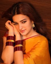 Luminous Actress Nidhhi Agerwal in a Orange Silk Saree With Red Border Photos 04