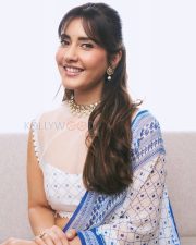 Luminous Actress Raashii Khanna in a White Blue Printed Saree Photos 04 Luminous Actress Raashii Khanna in a White Blue Printed Saree Photos 04