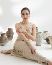 Luminous Actress Tamannaah Bhatia in a Cream knit co ord set Photos 01