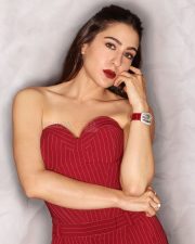 Luscious Sara Ali Khan in a Red Off Shoulder Jumpsuit Photos 02