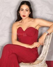 Luscious Sara Ali Khan in a Red Off Shoulder Jumpsuit Photos 03