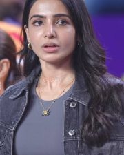 Maa Inti Bangaaram Actress Samantha Ruth Prabhu in a Grey Sleeveless Crop Top with a Black Denim Jacket and Blue Denim Jeans Stills 01