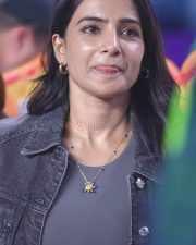 Maa Inti Bangaaram Actress Samantha Ruth Prabhu in a Grey Sleeveless Crop Top with a Black Denim Jacket and Blue Denim Jeans Stills 04