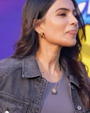 Maa Inti Bangaaram Actress Samantha Ruth Prabhu in a Grey Sleeveless Crop Top with a Black Denim Jacket and Blue Denim Jeans Stills 06