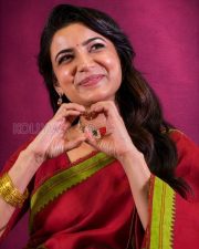 Maa Inti Bangaaram Actress Samantha Ruth Prabhu in a Red And Green Traditional Saree Photos 01