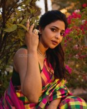 Maaman Actress Aishwarya Lekshmi in a Traditional Multi Colour Silk Saree with a Green Sleeveless Blouse Pictures 03