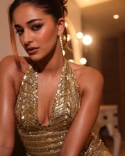 Magnetic Ananya Panday in a Gold Sequined Halter Neck Deep V Neckline Gown Photos 06 Magnetic Ananya Panday in a Gold Sequined Halter Neck Deep V Neckline Gown Photos 06