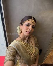 Majestic Actress Malavika Mohanan in a Gold Kanjivaram Silk Saree Photos 04