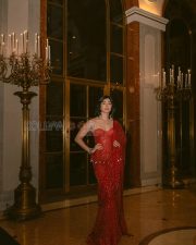 Majestic Actress Pooja Hegde in a Red And Gold Sequin Mirror Work Strapless Saree Photos 02 Majestic Actress Pooja Hegde in a Red And Gold Sequin Mirror Work Strapless Saree Photos 02