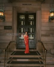 Majestic Actress Pooja Hegde in a Red And Gold Sequin Mirror Work Strapless Saree Photos 03 Majestic Actress Pooja Hegde in a Red And Gold Sequin Mirror Work Strapless Saree Photos 03