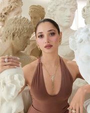 Majestic Actress Tamanna Bhatia in a Mocha Brown Deep V Halter Bodysuit Gold Diamond Jewelry Photos 04 Majestic Actress Tamanna Bhatia in a Mocha Brown Deep V Halter Bodysuit Gold Diamond Jewelry Photos 04