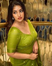 Malayalam Actress Malavika Menon in a Green Saree Pictures 03